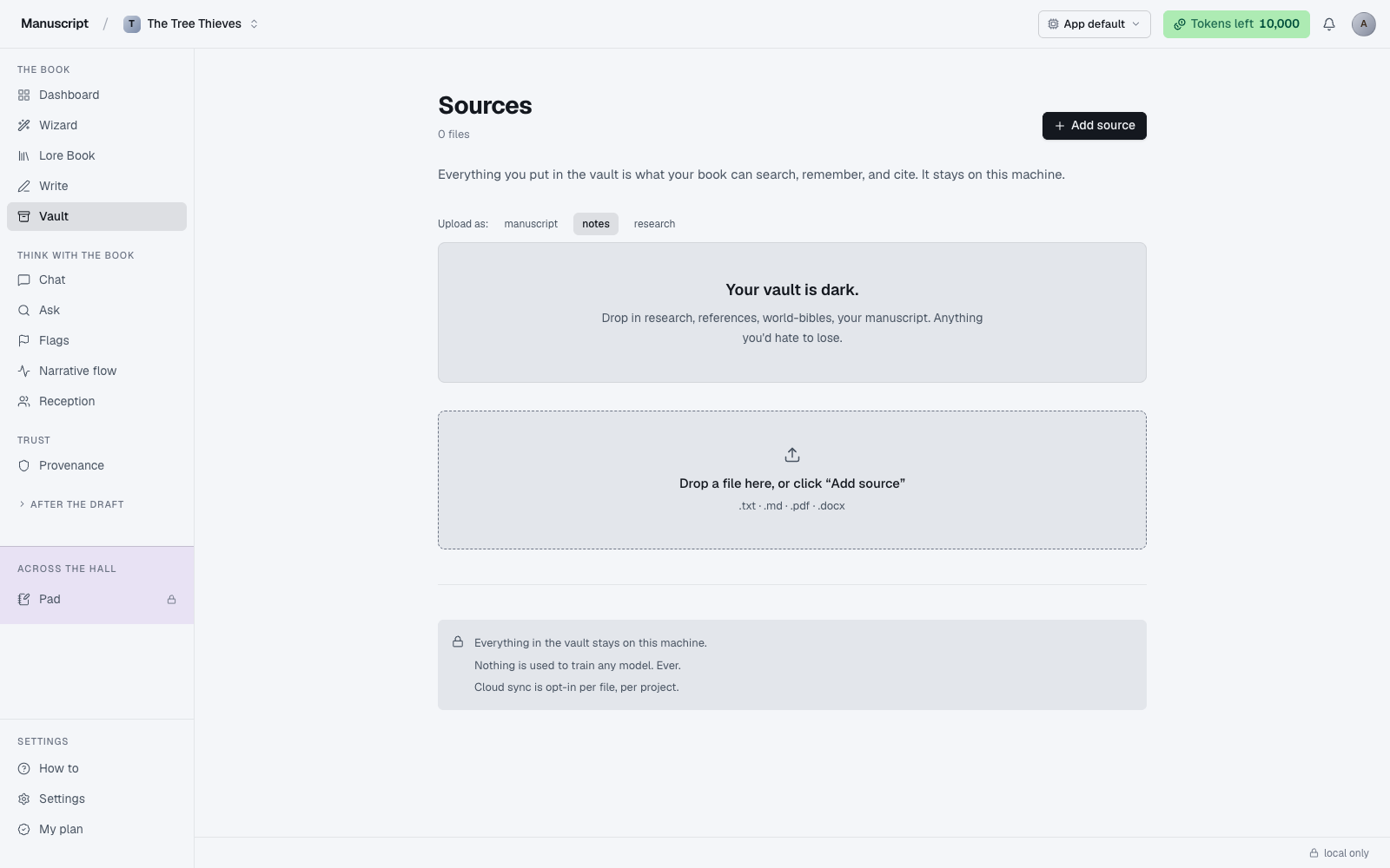 Vault — where sources arrive, get chunked, and become searchable