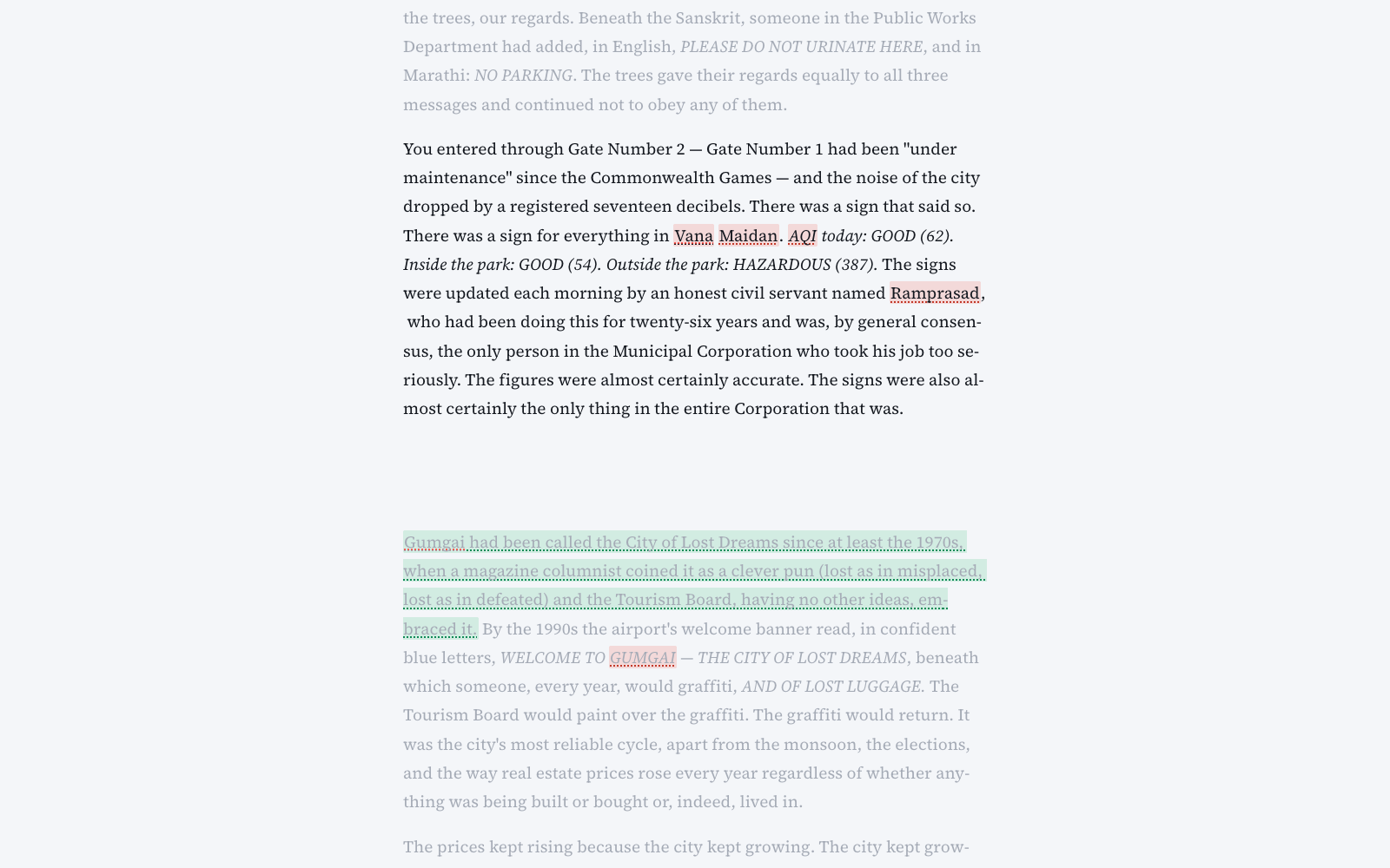 The editor in ⌘. focus mode — every paragraph but the current one fades