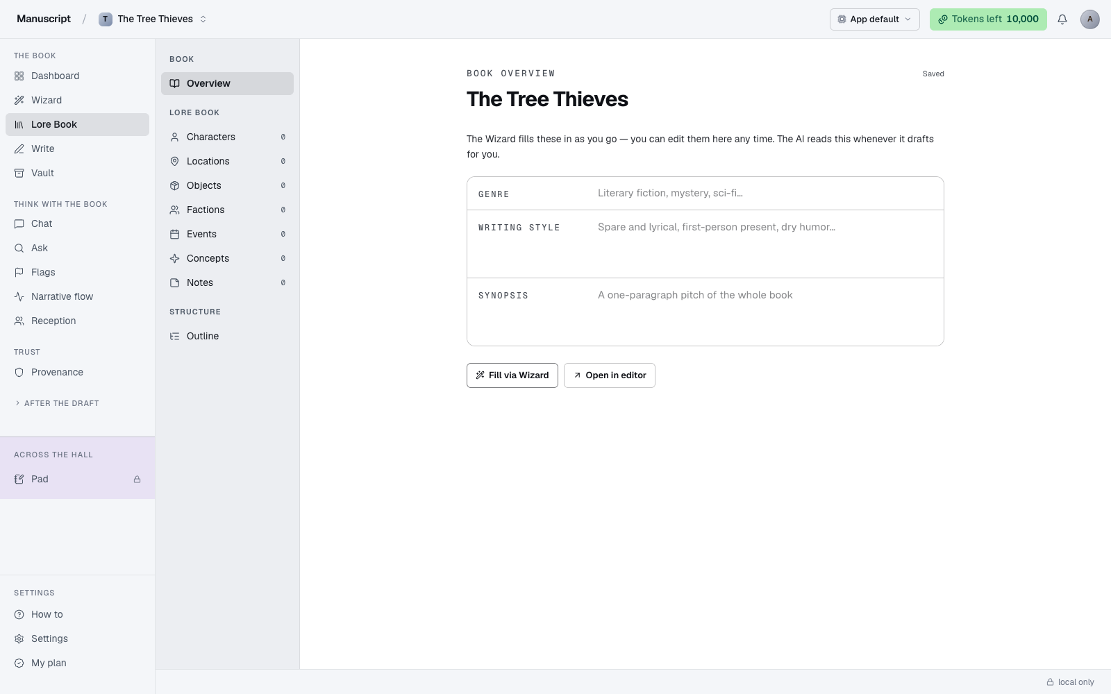 Overview, Lore Book, and Outline — Manuscripts.ai Guide