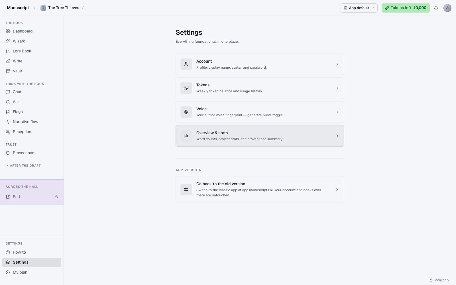 Settings page — where most troubleshooting begins