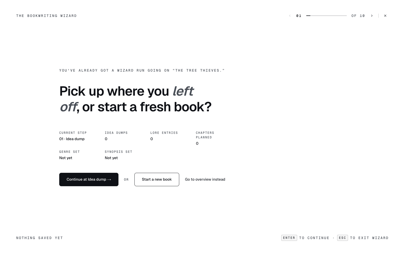 Book-writing wizard entry